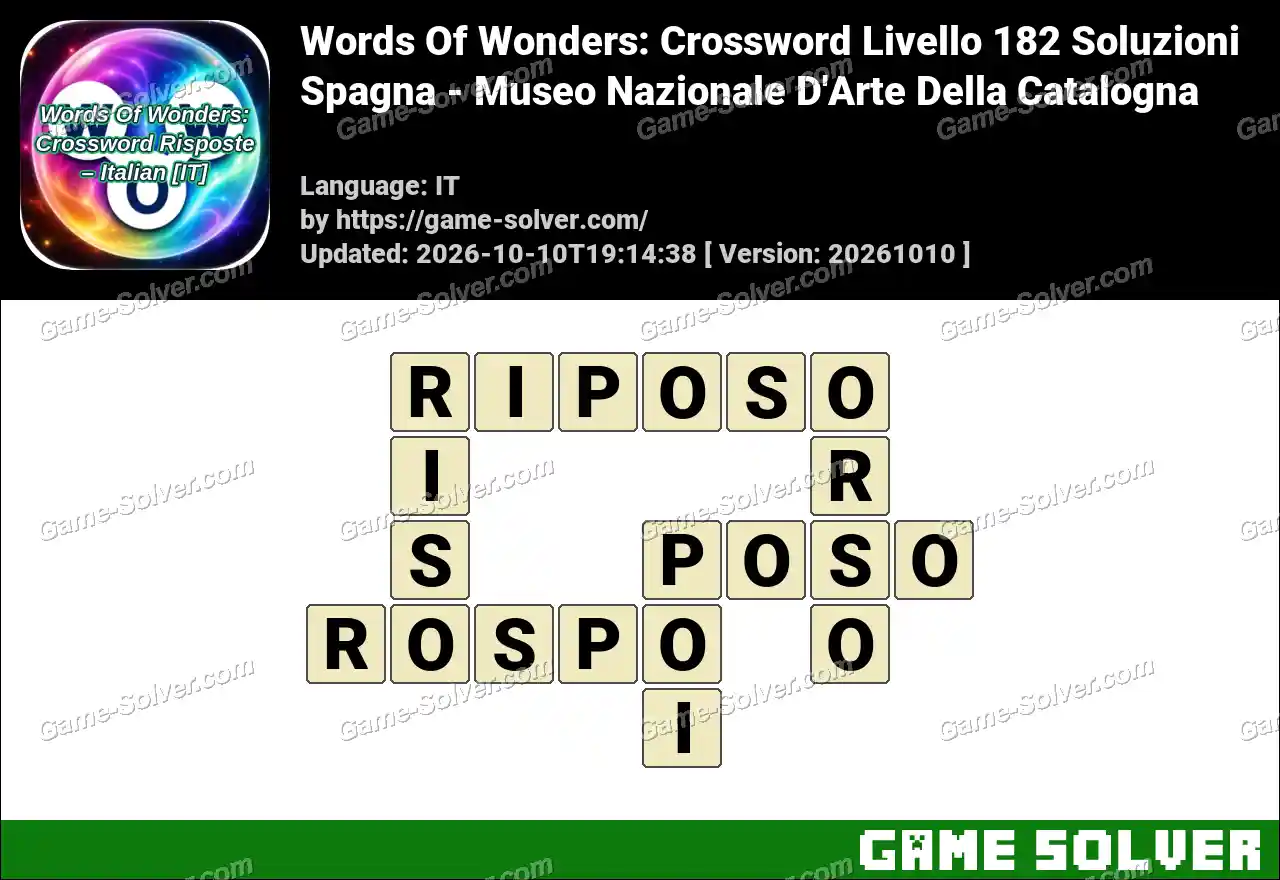 Words Of Wonders: Crossword Livello 182 Soluzioni – Spagna – Museo Nazionale D’Arte Della Catalogna